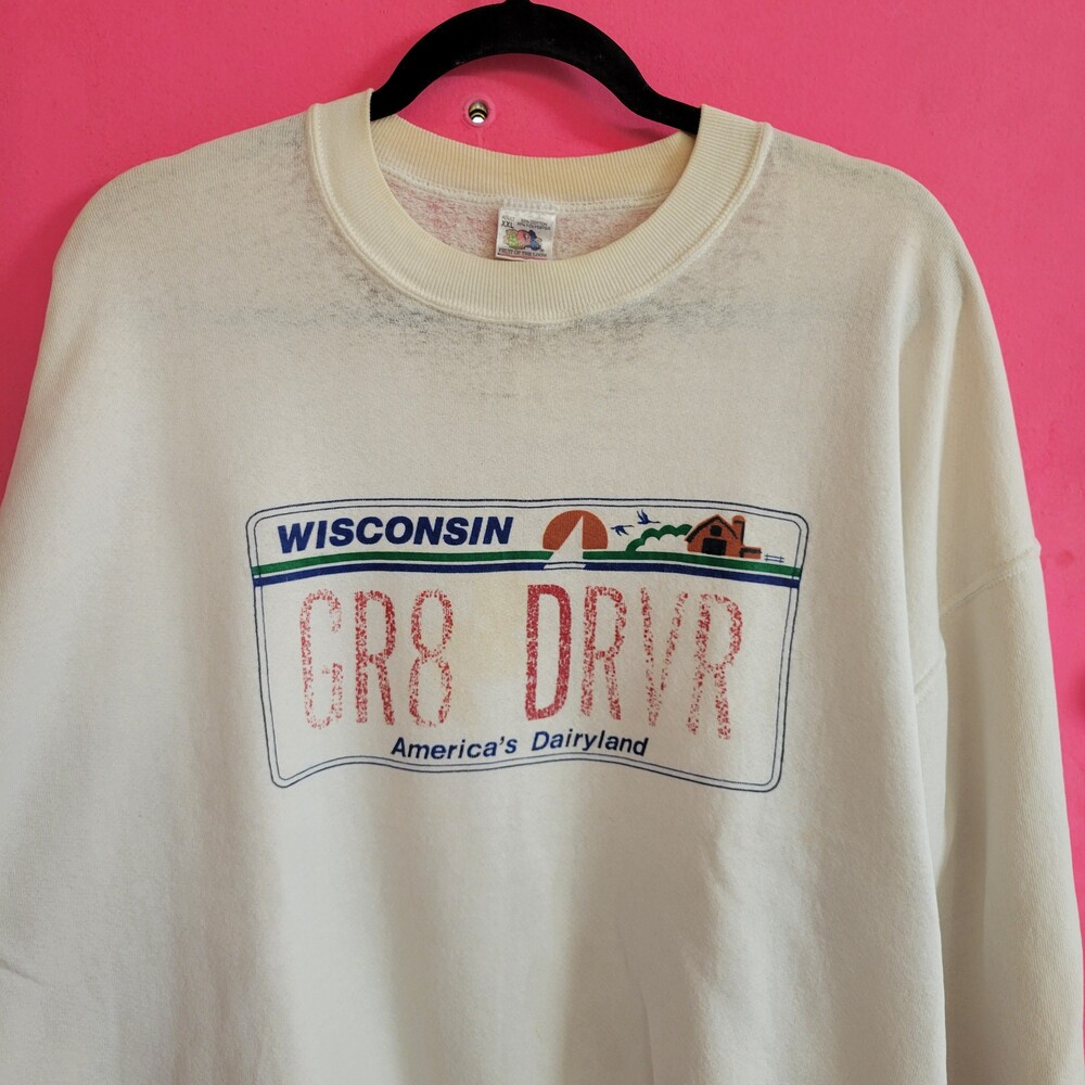 Vintage 80s 90s XXL Crewneck Sweatshirt Wisconsin License Plate badgers WI MKE